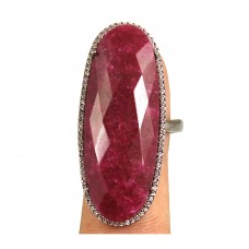Ruby oval silver cocktail ring